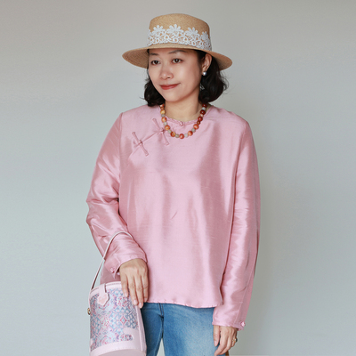 26 早春 海蓝粉黛 双宫真丝简约圆领斜襟 轻中国风 旗袍上衣