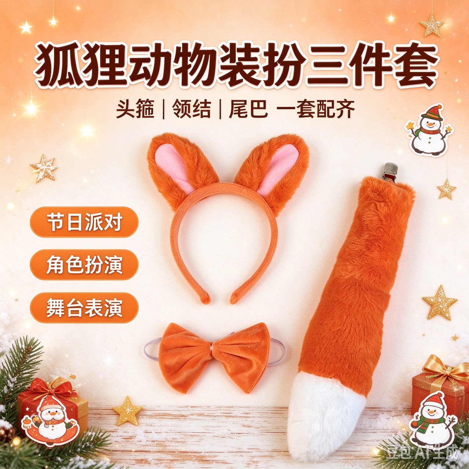 儿童万圣节狐狸耳发箍尾巴套装