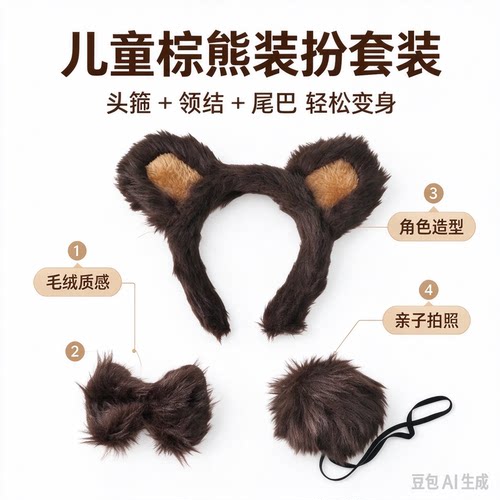 万圣节亲子可爱棕熊耳头箍妆扮