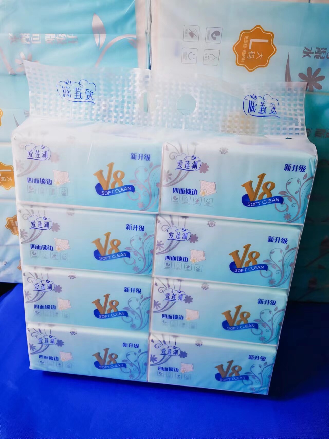 爱莲湖抽纸8包480张4层可湿水厚实l家用婴儿大包餐巾纸抽取式原生