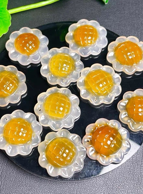 新款玛瑙吊坠玉髓俏色太阳花一举夺魁挂件向日葵女士简约挂件项链