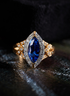 ONDINE-天然蓝宝石复古重工镶嵌戒指