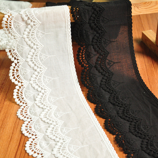14CM宽双层纯棉布刺绣花边辅料裙摆手工DIY衣服裙边装 饰窗帘蕾丝
