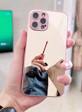 镜子苹果15手机壳镜面iPhone16PRO新款12高级感11适用8plusxsmax创意x小众ip8pro女13玻璃xr化妆镜p套14pm