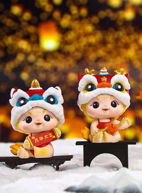 龙年新春福龙贺喜小公仔树脂工艺品桌面创意摆件春节礼物送孩子