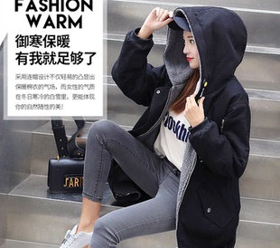 少女春秋新款韩版宽松中长款大码风衣外套高中学生加绒加厚棉衣服