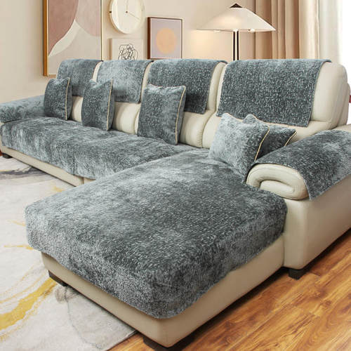 皮沙发专用沙发垫短绒防滑坐垫四季通用冬季毛绒沙发套罩2024新款