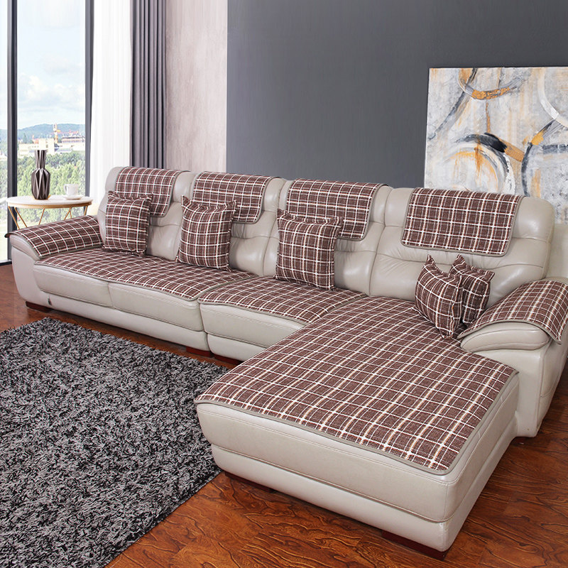 真皮沙发垫防滑棉麻坐垫四季通用棉线现代简约布艺田园沙发套罩巾