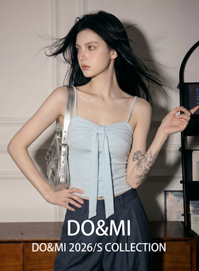 DOMI蓝色蝴蝶结吊带背心女夏外穿辣妹短款设计感修身无袖上衣