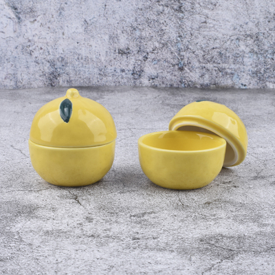 日式陶瓷球形创意黄色圆形碟子调味碟带盖子日料餐厅酱油碟醋碟子