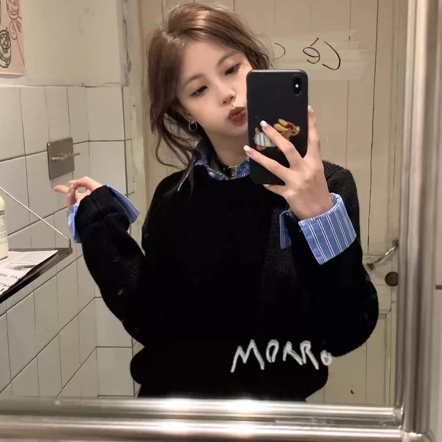 假两件可拆卸衬衫领毛衣女秋冬