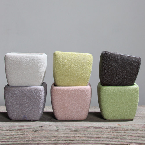 多肉花盆陶瓷迷你方形粗陶拇指