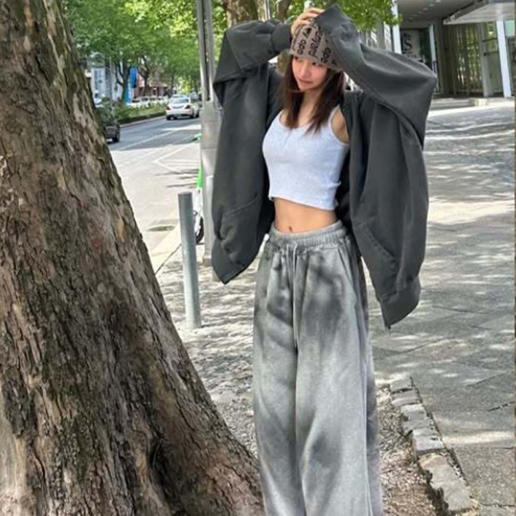 十字架喷砂宽松休闲裤女