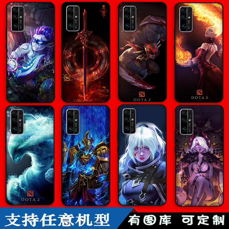 DOTA2刀塔游戏周边适用苹果15proMax/8/7/6玻璃手机壳iPhone8p/6s/7Plus全包边X 12pro 13mini 14plus保护套