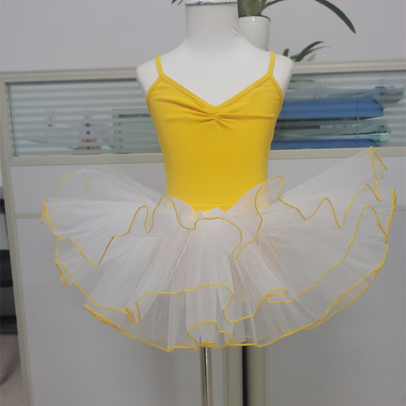 吊带亮黄色女童纱裙两件套练功服