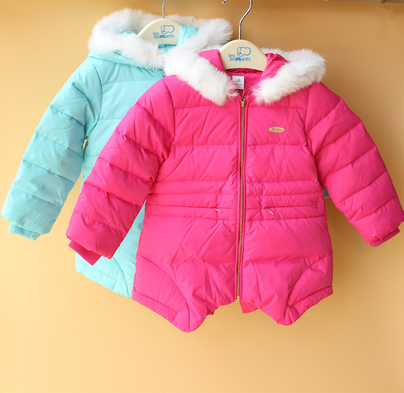 专柜童装迪士尼女宝宝冬中长款连帽保暖羽绒服白鸭绒厚外套