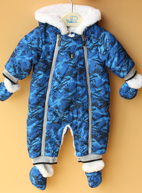 丽婴房专柜童装absorba男宝婴儿冬季夹绒加厚连衣裤爬服哈衣棉衣