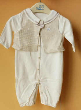 丽婴房专柜absorba男女宝春秋纯棉连衣裤长袖爬服连体衣马甲围兜