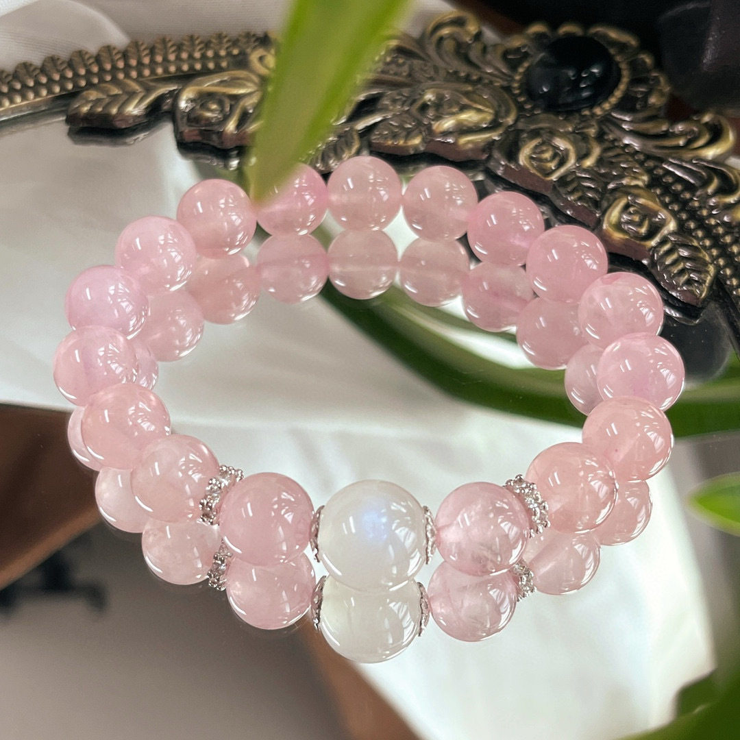 仿天然马达加斯加粉晶白月光手链女马粉水10mm圆珠手串闺蜜礼物女