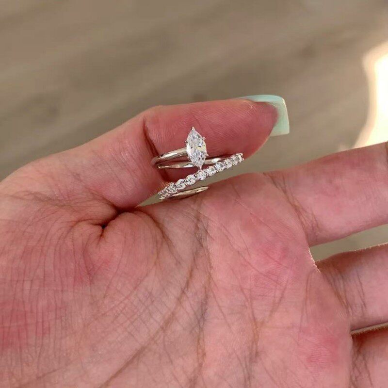 轻奢个性设计小众轻奢高级精致饰品悬浮马眼钻戒指开口可调节手饰