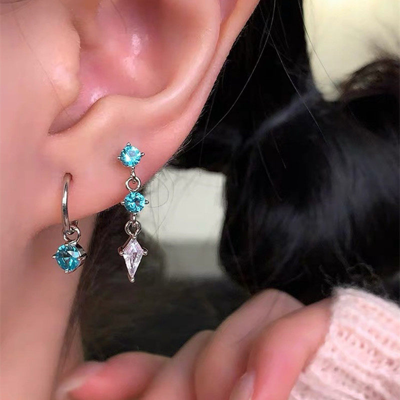 爆闪帕拉伊巴绿色锆石水滴吊坠耳钉耳环双耳洞耳坠耳饰外螺旋耳钉