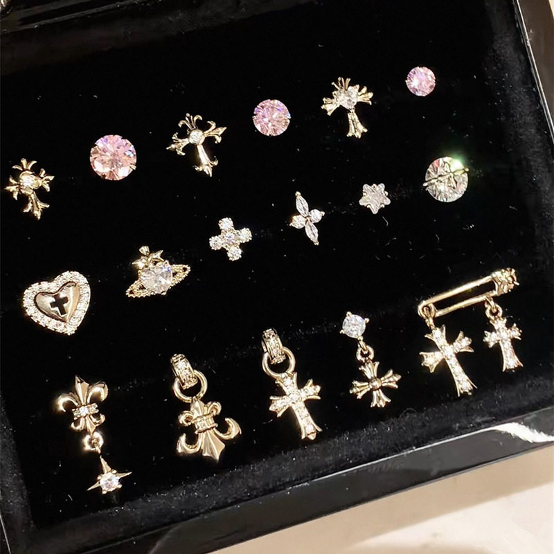 316L钛钢耳钉浅咖金合集极简锆石耳骨钉爱心女高级感个性轻奢耳环