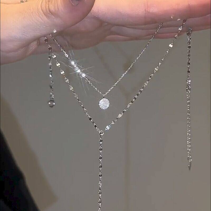 小众设计感双层叠戴Y字链流苏项链锁骨链轻奢时尚个性毛衣链女