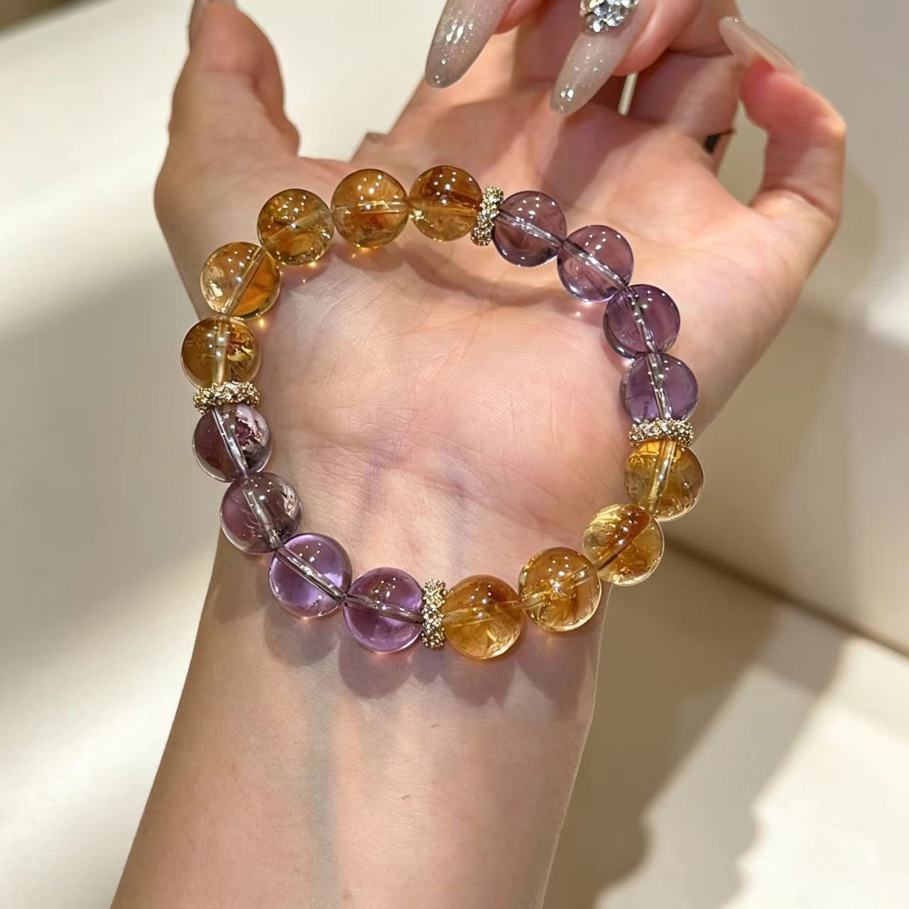 招财转运仿黄水晶紫黄晶手串女轻奢小众设计高级感紫水晶水晶手链