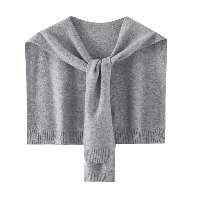 春秋100%纯羊毛针织小披肩女打结纯色羊绒外搭坎肩空调房保暖围巾