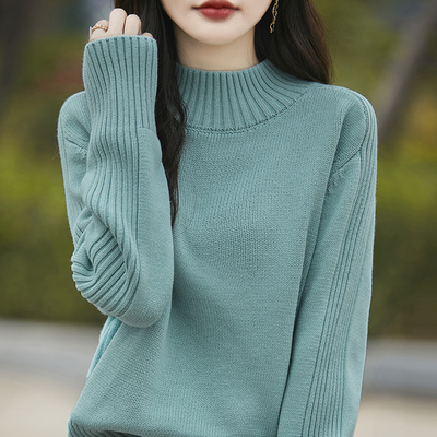 秋冬半高领加厚开叉纯棉打底衫