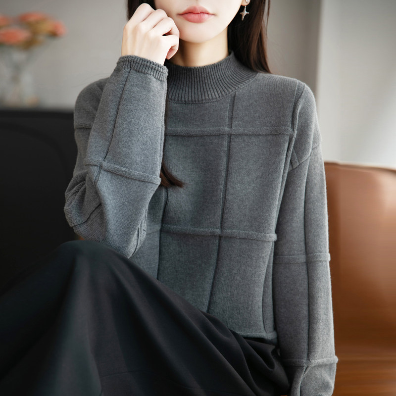 100%纯棉线半高领针织衫女洋气提花加厚保暖毛衣宽松显瘦打底上衣,女装/女士精品,毛针织衫,淘宝优惠券,粉丝福利购,淘宝优惠卷