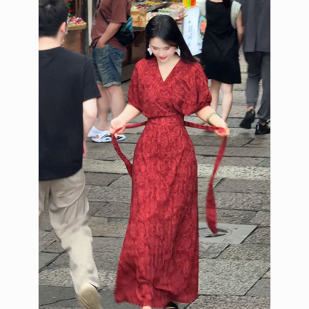 高级感超好看红色连衣裙女夏季2025年新款裙子新中式女装国风气质