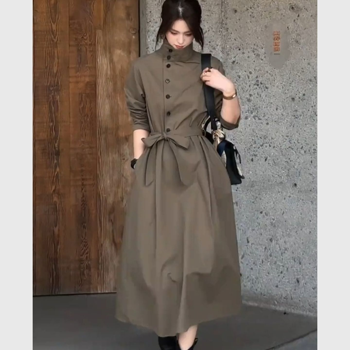 连衣裙女简单大方高级感穿搭法式出席重要场合的裙子咖色通勤收腰