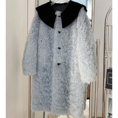 娃娃领羊羔毛外套秋冬2025新款高级感小个子中长款毛毛皮毛一体女