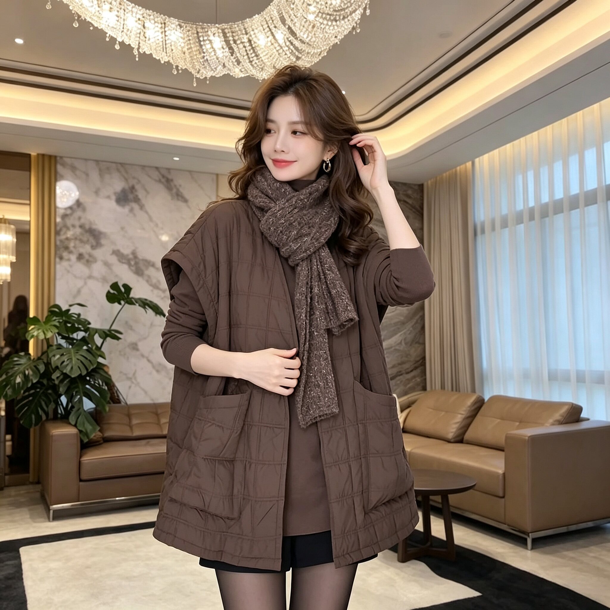 时尚外穿马甲欧货2026高档美拉德阔版大口袋马夹秋季大码显瘦宽松