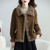 爆款 皮毛一体羊羔毛保暖加厚外套女短款 2025冬季 大码 新款 保暖大衣