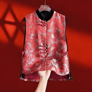 复古提花上衣外套马夹轻奢大气红色马甲2025春新款 国风背心 新中式