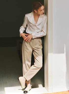 Into Fiction法式职场卡其色显腿直梨形身材好穿高腰通勤直筒裤