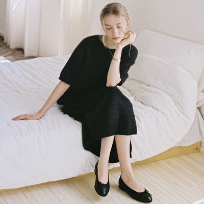 羊毛浣熊绒宽松短袖针织衫套装