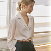 扣衬衫 Into 领珍珠扣复古通勤法式 袖 Fiction 重磅双面醋酸缎西装