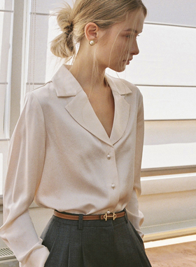 Into Fiction 重磅双面醋酸缎西装领珍珠扣复古通勤法式袖扣衬衫