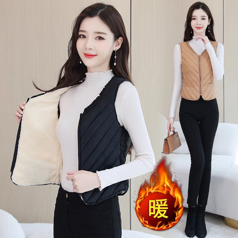 加绒棉马甲女拉链款修身保暖背心加厚贴身内胆女士内穿坎肩秋冬装