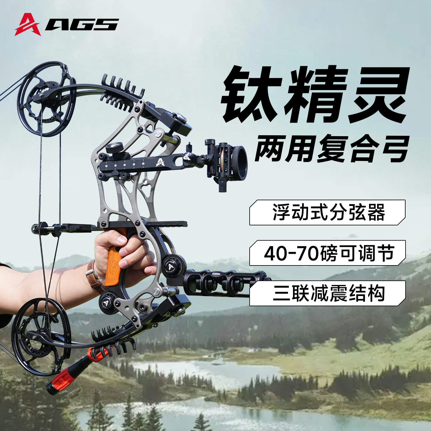 AGS钛精灵两用弓高精度威力成年人专业射箭打钢珠户外射击复合弓