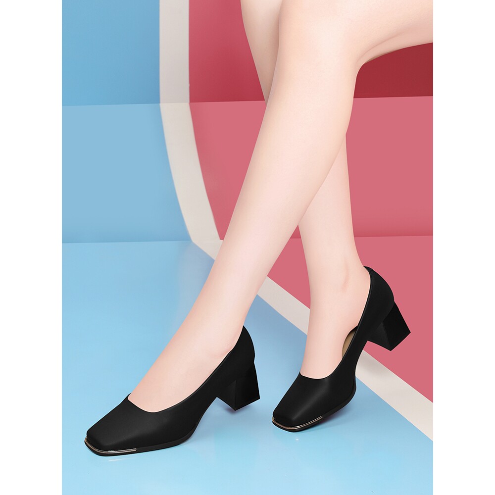 方头粗跟高跟鞋女新款2025夏款舒适不累脚黑色工作鞋子单鞋简约款