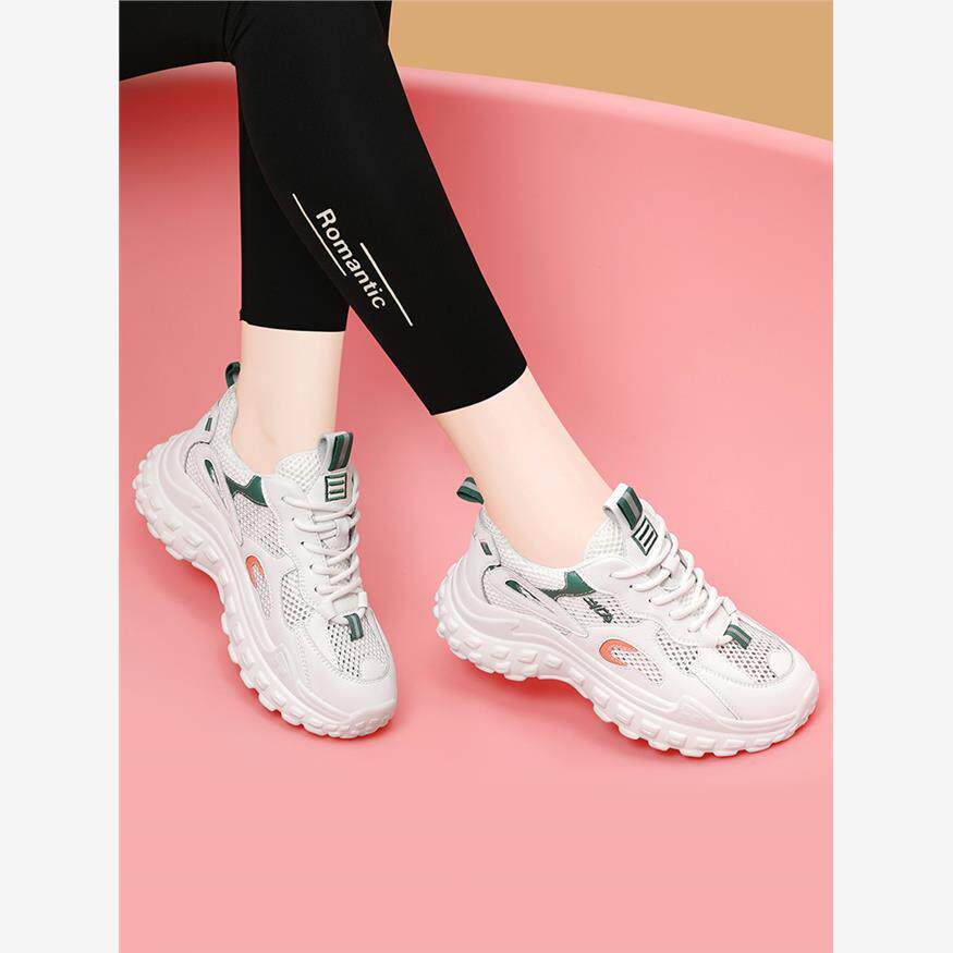 夏季运动鞋女透气薄款2024新款软底轻便减震跑步鞋网面休闲老爹鞋