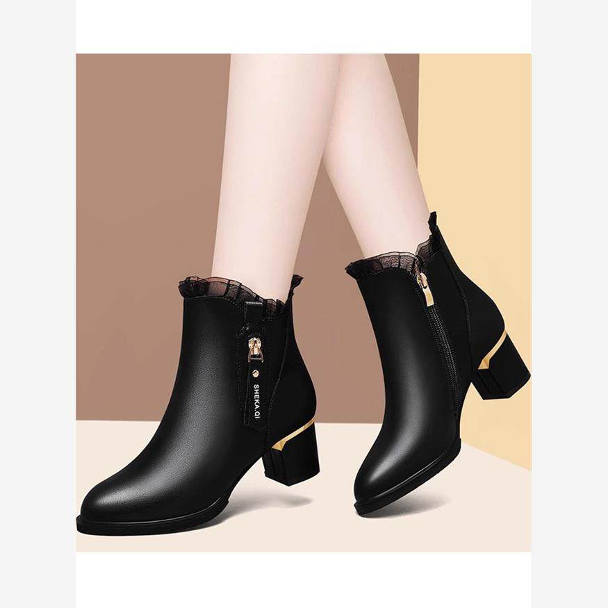 真皮马丁靴女款2025新款冬季加绒中跟粗跟洋气短靴英伦风鞋子百搭,女鞋,时装靴,淘宝优惠券,粉丝福利购,淘宝优惠卷