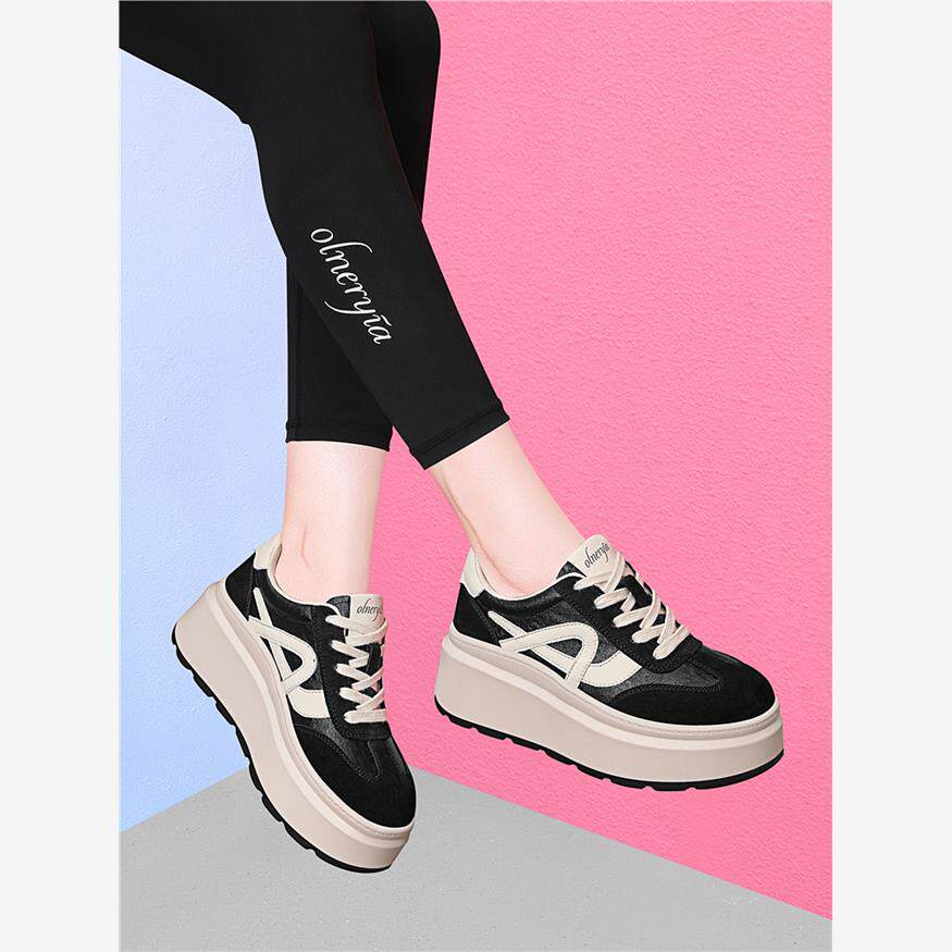 品牌鞋子女2025新款爆款春秋厚底松糕增高运动休闲板鞋小皮鞋百搭