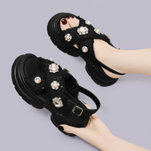 女款 2024新款 夏季 凉鞋 外穿配裙子水钻凉拖夏天厚底增高旅游沙滩鞋