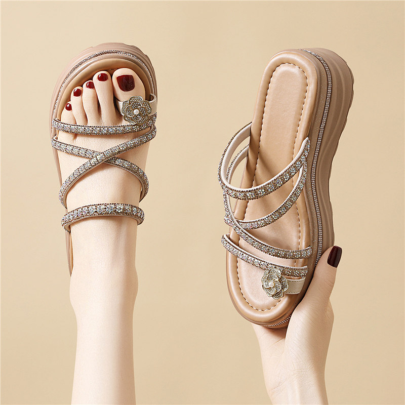 品牌拖鞋女夏季外穿2025新款配裙子厚底坡跟法式凉拖鞋软底不累脚