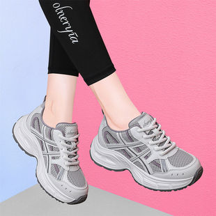 韩版双网老爹鞋女2026春季新款厚底百搭休闲鞋潮流绑带运动鞋